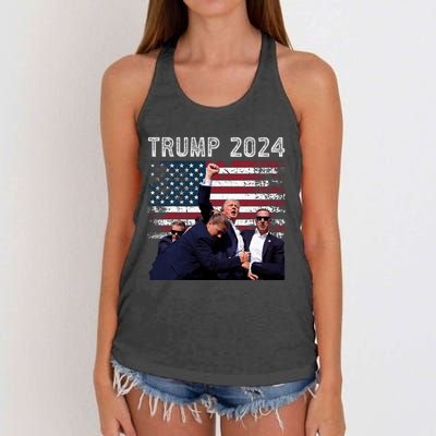 Trump 2024 Us Flag Donald Trump Election Rally Shooting 2024 Women's Knotted Racerback Tank