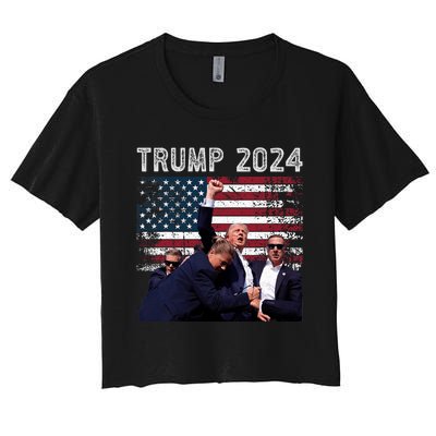 Trump 2024 Us Flag Donald Trump Election Rally Shooting 2024 Women's Crop Top Tee