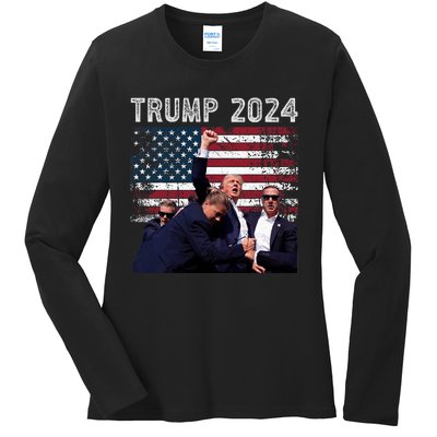 Trump 2024 Us Flag Donald Trump Election Rally Shooting 2024 Ladies Long Sleeve Shirt