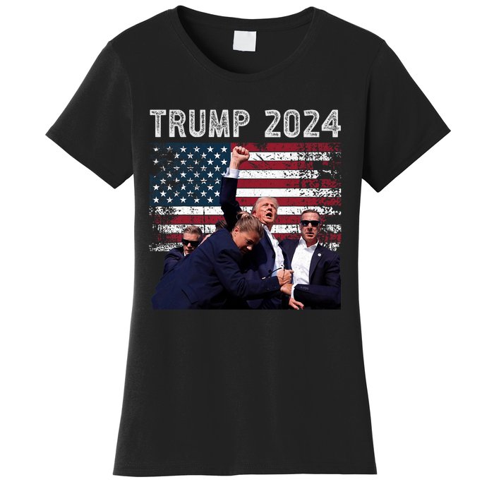 Trump 2024 Us Flag Donald Trump Election Rally Shooting 2024 Women's T-Shirt