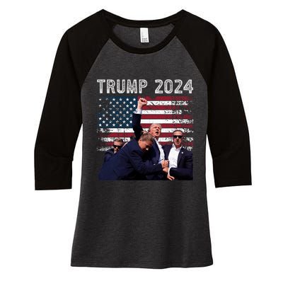 Trump 2024 Us Flag Donald Trump Election Rally Shooting 2024 Women's Tri-Blend 3/4-Sleeve Raglan Shirt