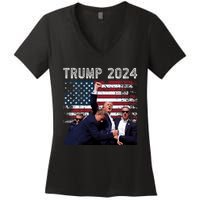 Trump 2024 Us Flag Donald Trump Election Rally Shooting 2024 Women's V-Neck T-Shirt