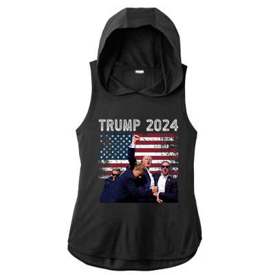 Trump 2024 Us Flag Donald Trump Election Rally Shooting 2024 Ladies PosiCharge Tri-Blend Wicking Draft Hoodie Tank