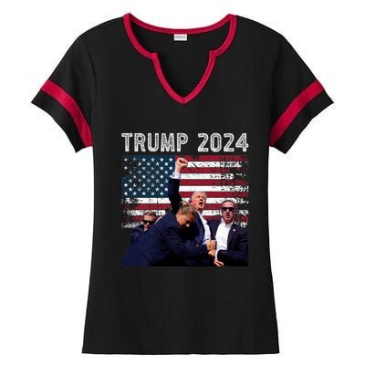 Trump 2024 Us Flag Donald Trump Election Rally Shooting 2024 Ladies Halftime Notch Neck Tee