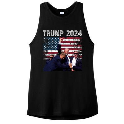 Trump 2024 Us Flag Donald Trump Election Rally Shooting 2024 Ladies PosiCharge Tri-Blend Wicking Tank