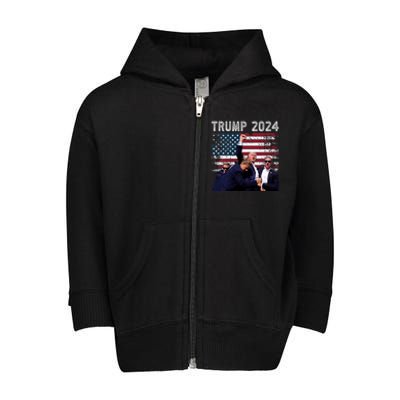 Trump 2024 Us Flag Donald Trump Election Rally Shooting 2024 Toddler Zip Fleece Hoodie