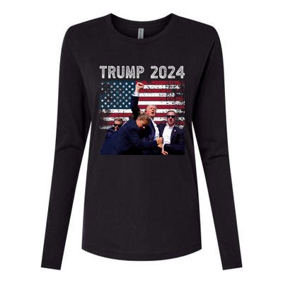 Trump 2024 Us Flag Donald Trump Election Rally Shooting 2024 Womens Cotton Relaxed Long Sleeve T-Shirt