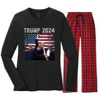 Trump 2024 Us Flag Donald Trump Election Rally Shooting 2024 Women's Long Sleeve Flannel Pajama Set 