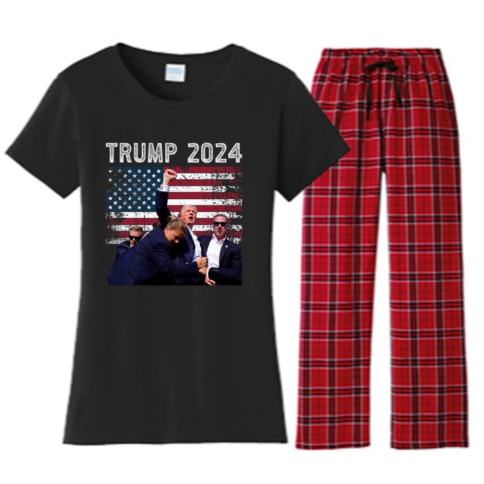 Trump 2024 Us Flag Donald Trump Election Rally Shooting 2024 Women's Flannel Pajama Set