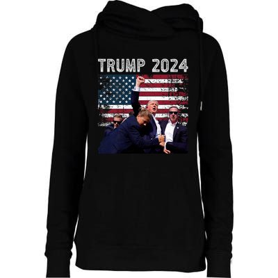 Trump 2024 Us Flag Donald Trump Election Rally Shooting 2024 Womens Funnel Neck Pullover Hood