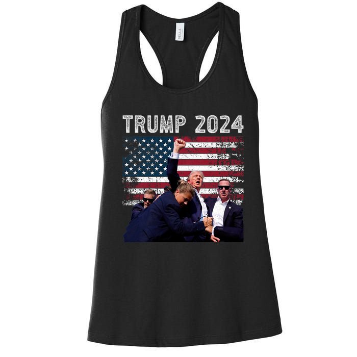 Trump 2024 Us Flag Donald Trump Election Rally Shooting 2024 Women's Racerback Tank