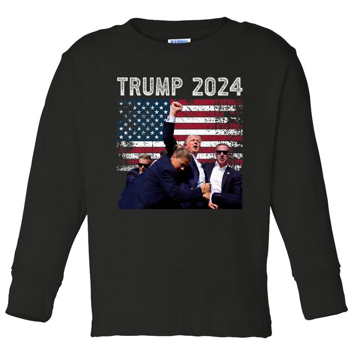 Trump 2024 Us Flag Donald Trump Election Rally Shooting 2024 Toddler Long Sleeve Shirt