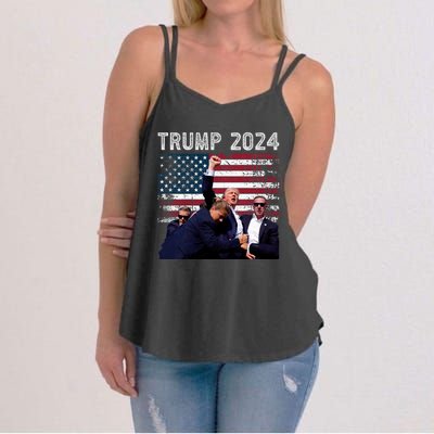 Trump 2024 Us Flag Donald Trump Election Rally Shooting 2024 Women's Strappy Tank