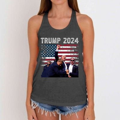 Trump 2024 Us Flag Donald Trump Election Rally Shooting 2024 Women's Knotted Racerback Tank