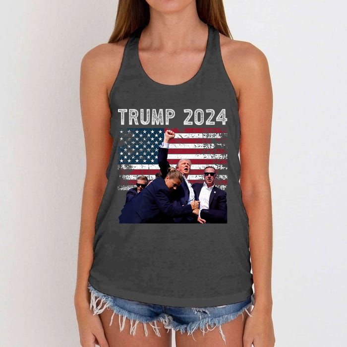 Trump 2024 Us Flag Donald Trump Election Rally Shooting 2024 Women's Knotted Racerback Tank