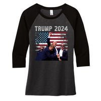 Trump 2024 Us Flag Donald Trump Election Rally Shooting 2024 Women's Tri-Blend 3/4-Sleeve Raglan Shirt