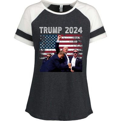 Trump 2024 Us Flag Donald Trump Election Rally Shooting 2024 Enza Ladies Jersey Colorblock Tee