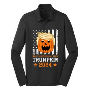 Trumpkin 2024 Usa Make Halloween Great Again Funny Trump Silk Touch Performance Long Sleeve Polo