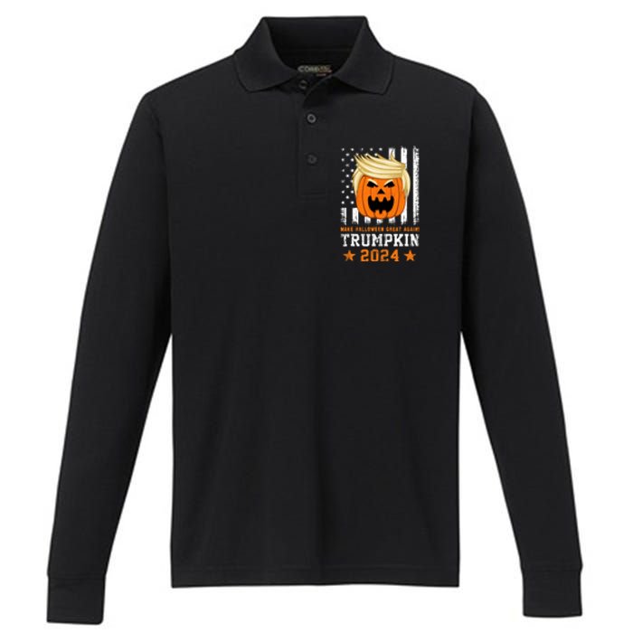 Trumpkin 2024 Usa Make Halloween Great Again Funny Trump Performance Long Sleeve Polo