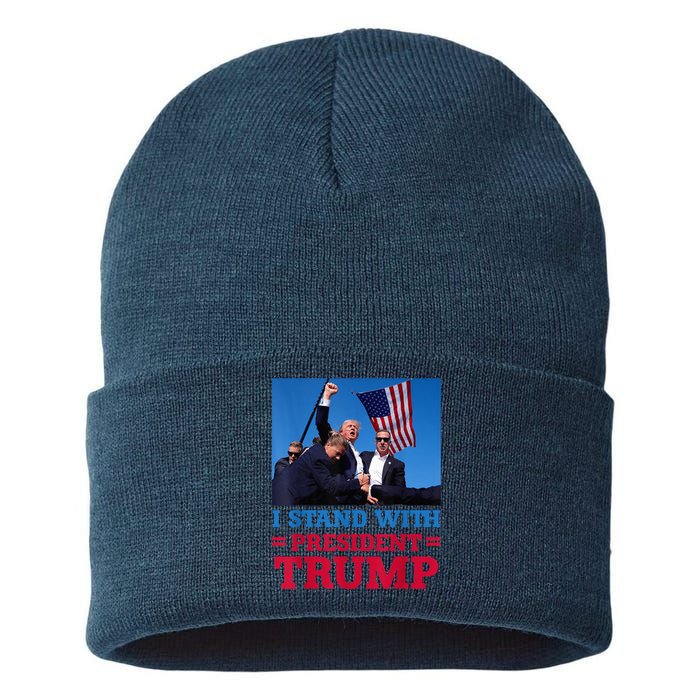 Trump 2024 Us Flag Donald Trump Election Rally Shooting 2024 Sustainable Knit Beanie