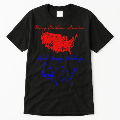 Trump 2024 Usa Map Happy Holidays Merry Christmas Tall T-Shirt