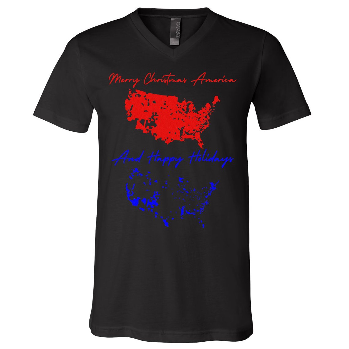 Trump 2024 Usa Map Happy Holidays Merry Christmas V-Neck T-Shirt