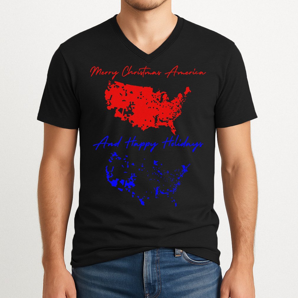 Trump 2024 Usa Map Happy Holidays Merry Christmas V-Neck T-Shirt