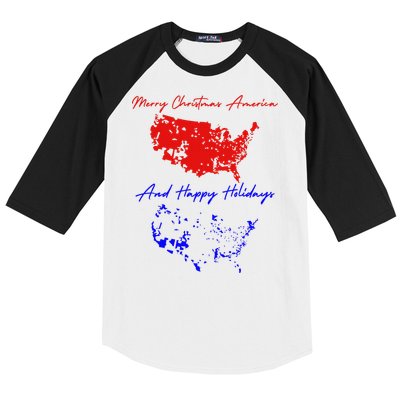 Trump 2024 Usa Map Happy Holidays Merry Christmas Baseball Sleeve Shirt