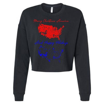 Trump 2024 Usa Map Happy Holidays Merry Christmas Cropped Pullover Crew