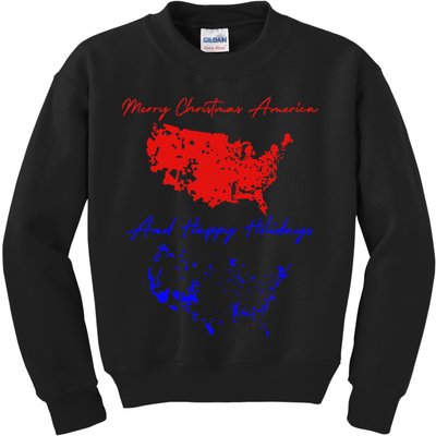 Trump 2024 Usa Map Happy Holidays Merry Christmas Kids Sweatshirt