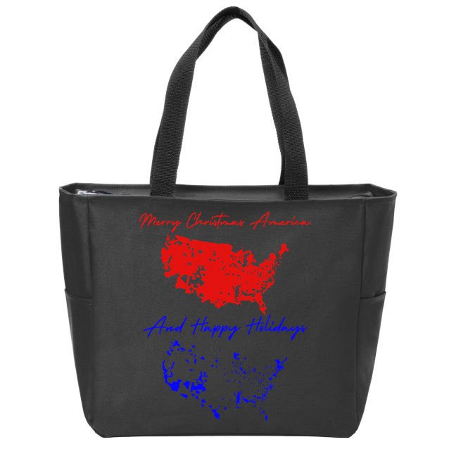 Trump 2024 Usa Map Happy Holidays Merry Christmas Zip Tote Bag