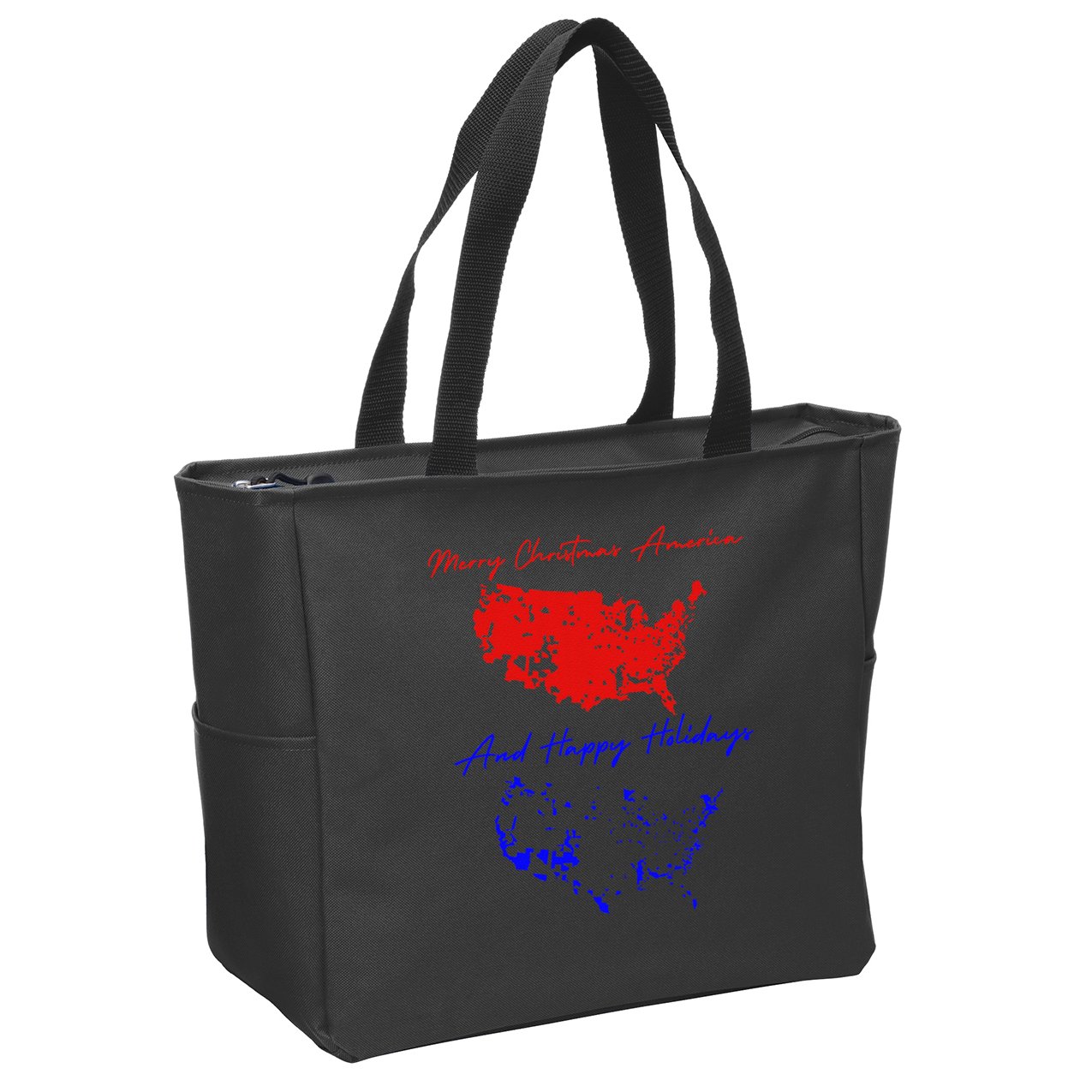 Trump 2024 Usa Map Happy Holidays Merry Christmas Zip Tote Bag