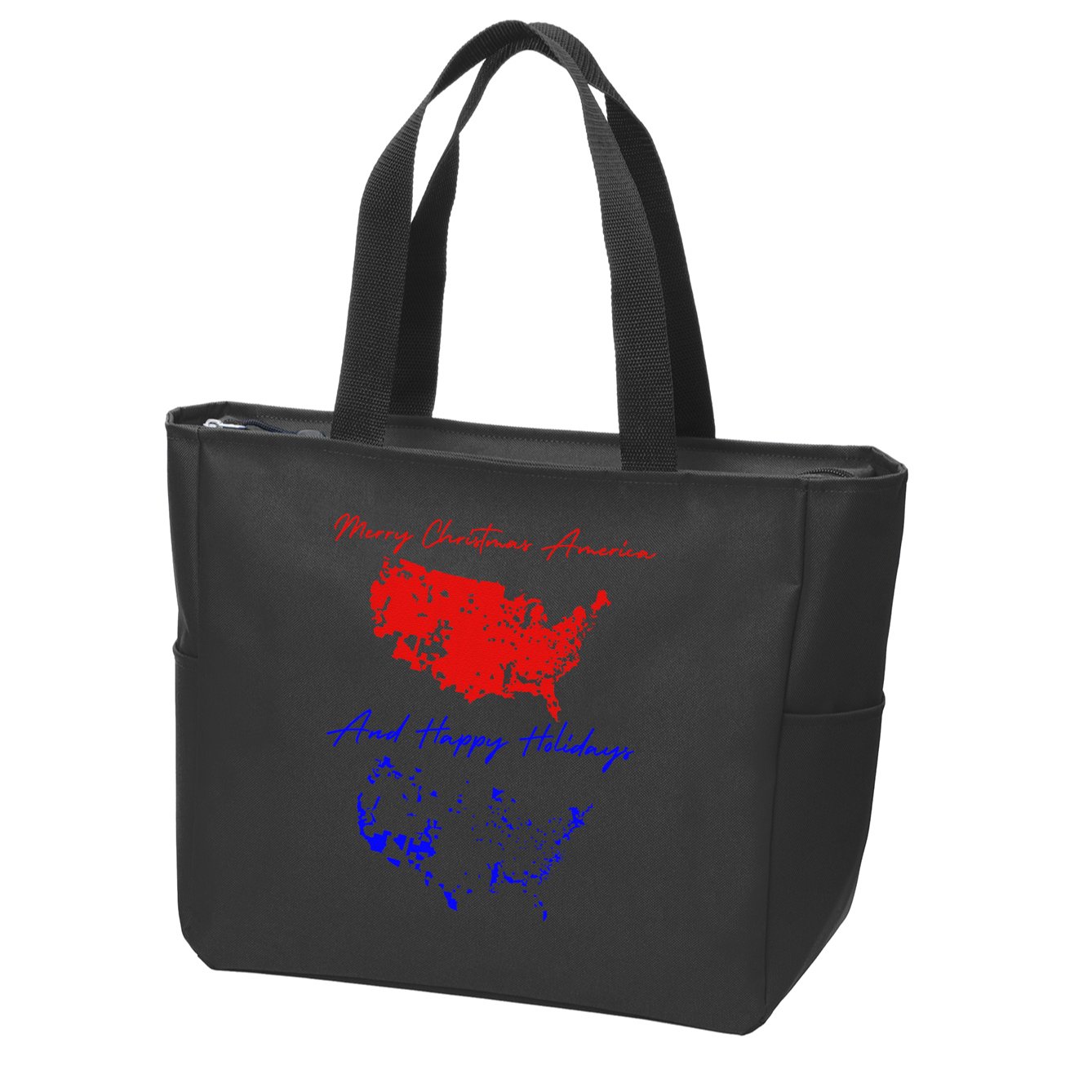 Trump 2024 Usa Map Happy Holidays Merry Christmas Zip Tote Bag