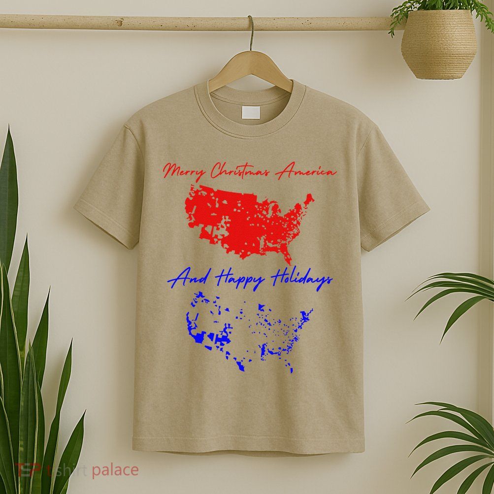 Trump 2024 Usa Map Happy Holidays Merry Christmas T-Shirt