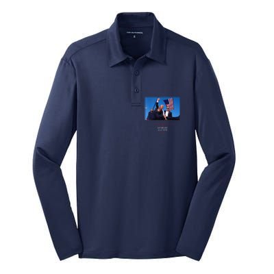 Trump 2024 Us Flag Donald Trump Election Rally Shooting 2024 Silk Touch Performance Long Sleeve Polo