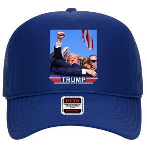 Trump 2024 Us Flag Donald Trump Election Rally Shooting 2024 High Crown Mesh Back Trucker Hat