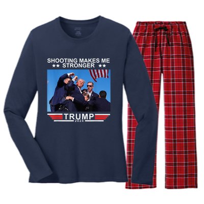 Trump 2024 Us Flag Donald Trump Election Rally Shooting 2024 Women's Long Sleeve Flannel Pajama Set 