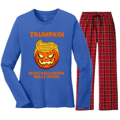 Trumpkin 2024 Usa Make Halloween Great Again Funny Women's Long Sleeve Flannel Pajama Set 