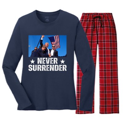 Trump 2024 Us Flag Donald Trump Election Rally Shooting 2024 Women's Long Sleeve Flannel Pajama Set 