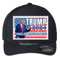 Trump 2024 USA Flag Take America Back Election Postage Stamp Flexfit Unipanel Trucker Cap