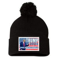 Trump 2024 USA Flag Take America Back Election Postage Stamp Pom Pom 12in Knit Beanie