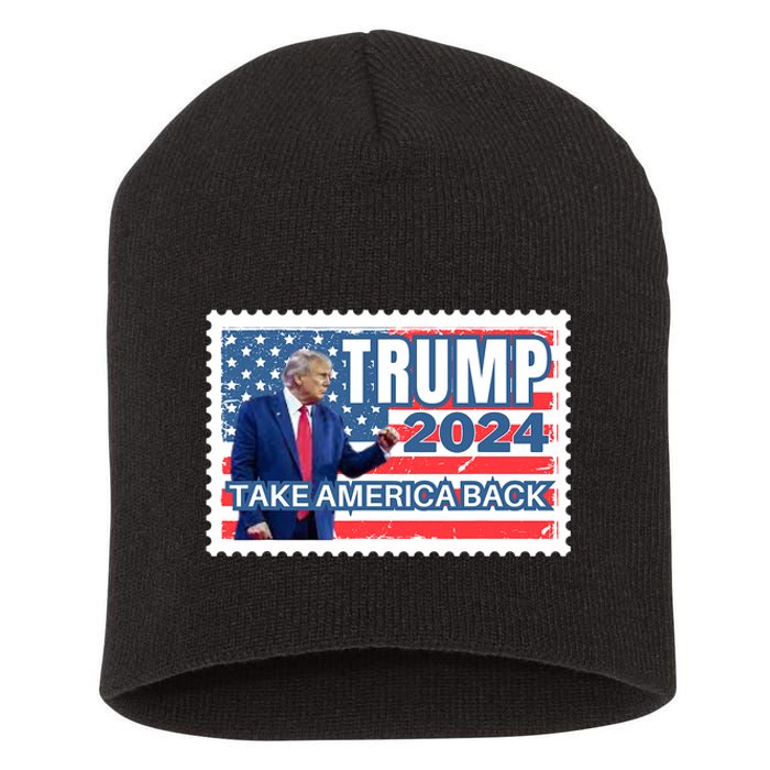 Trump 2024 USA Flag Take America Back Election Postage Stamp Short Acrylic Beanie