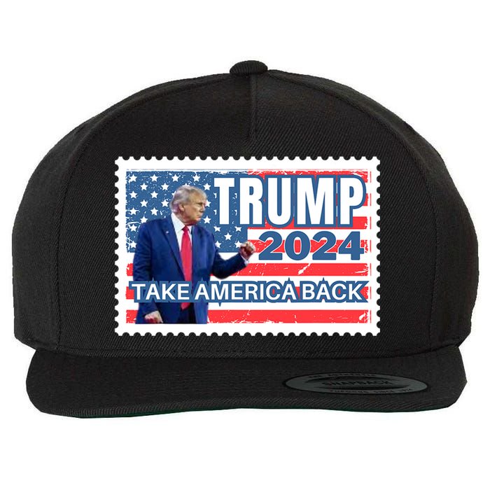 Trump 2024 USA Flag Take America Back Election Postage Stamp Wool Snapback Cap