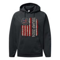 Trump 2024 Vintage 45 47 American Flag Performance Fleece Hoodie