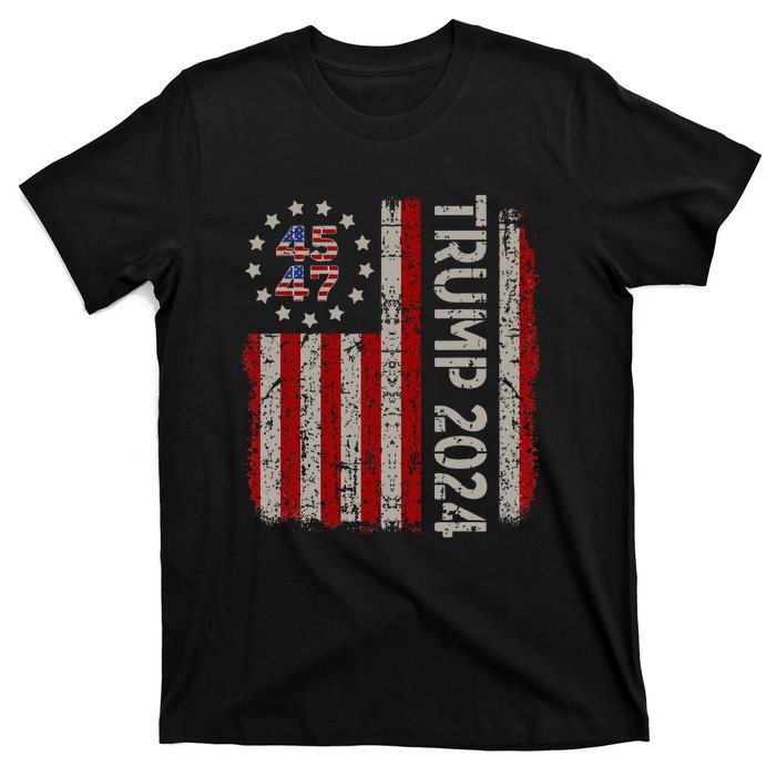 Trump 2024 Vintage 45 47 American Flag T-Shirt