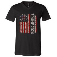 Trump 2024 Vintage 45 47 American Flag V-Neck T-Shirt