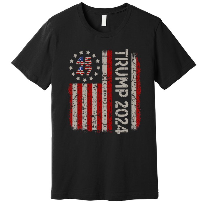 Trump 2024 Vintage 45 47 American Flag Premium T-Shirt