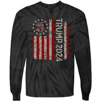 Trump 2024 Vintage 45 47 American Flag Tie-Dye Long Sleeve Shirt