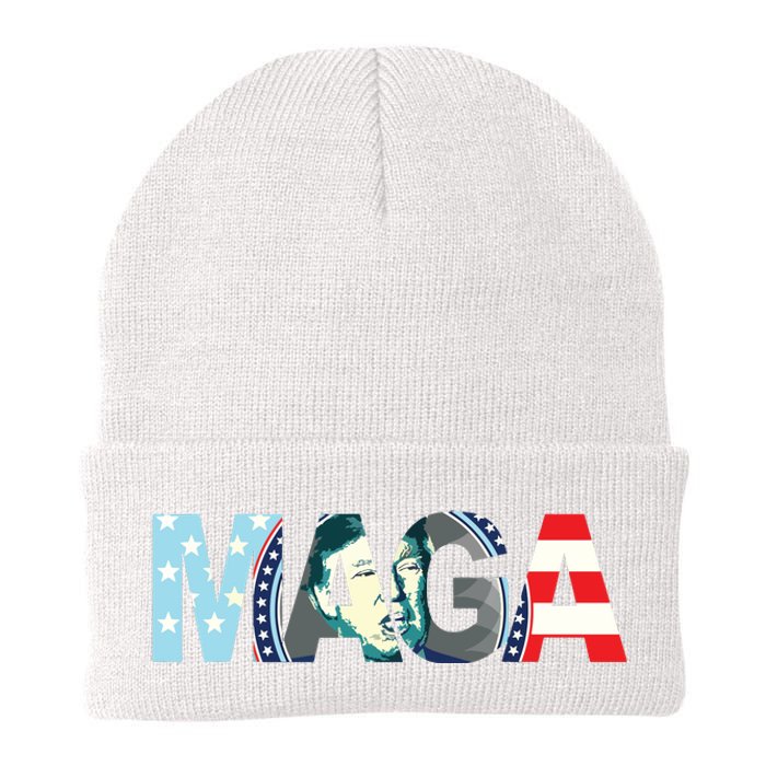 Trump 2024 Voted Maga American Flag Retro Vintage Gift Knit Cap Winter Beanie