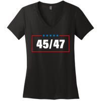 Trump 2024 Vintage 45 47 America Flag Women's V-Neck T-Shirt